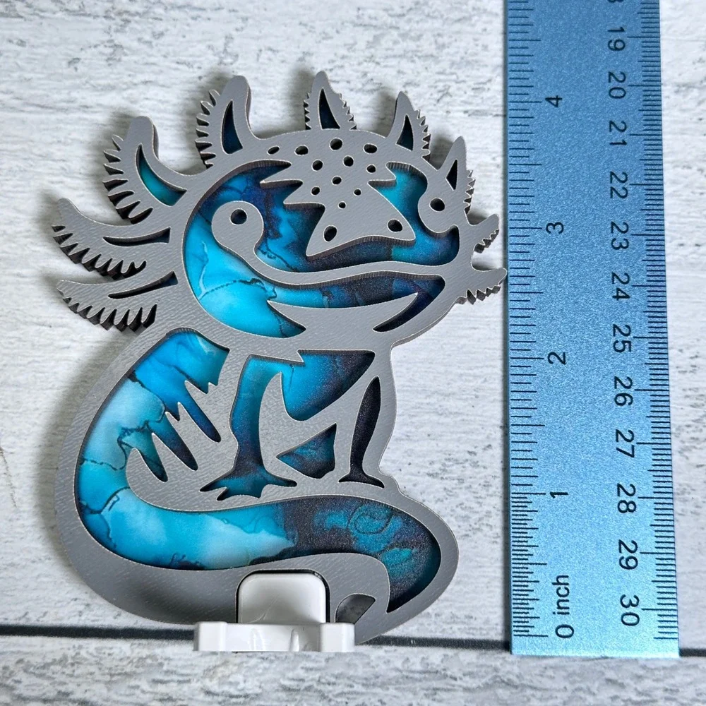 Axolotl Handmade Night‎ Light Plug In Blue Alcohol Ink Design Cute Creature